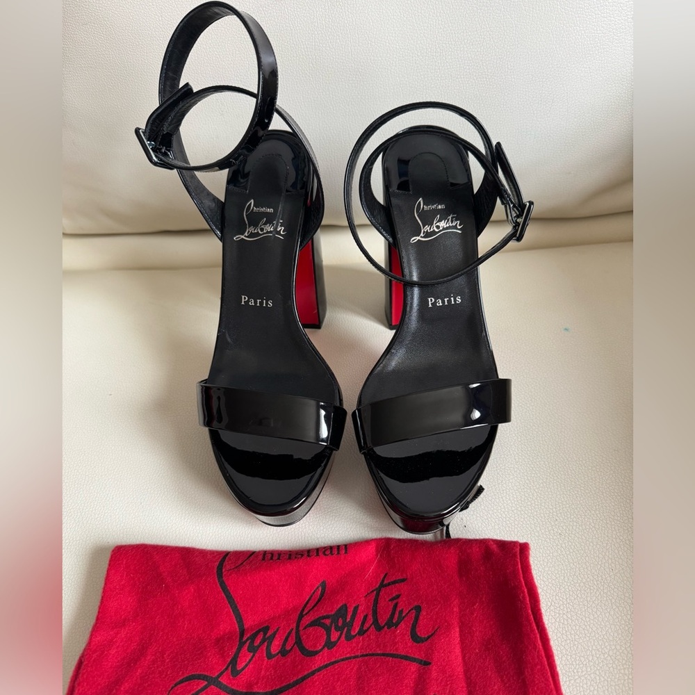 SOLD!Christian Louboutin Black Platform patent leather Heel Sandals - Picture 14 of 16